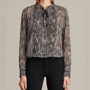 All Saints black zebra pattern silk blouse